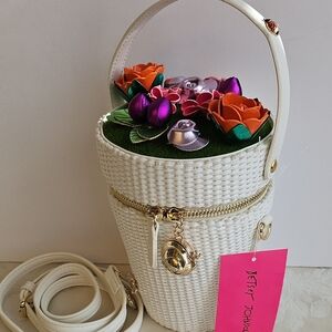 Betsey Johnson White Floral Mini Basket Bag